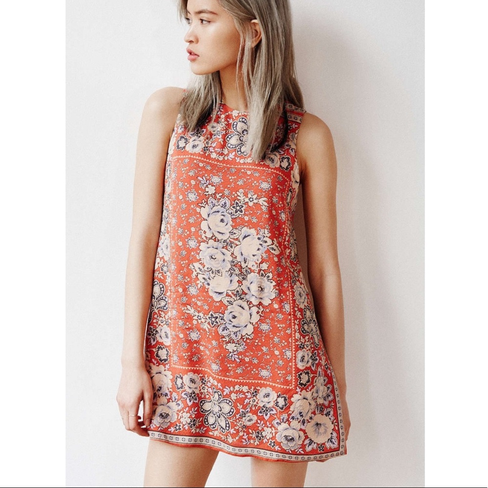 urban outfitters red floral open back frock